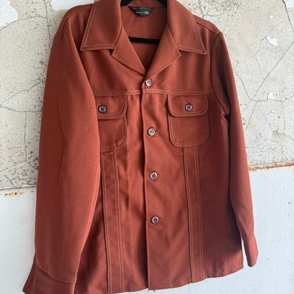 Vtg 70s Shirt Jacket Daggar Collar Rust Contrast Stich Western Chore Coat Mens L - Picture 5 of 8